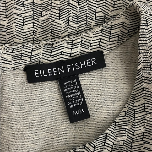 Eileen Fisher Sleeveless Midi Dress Broken Chevron Print Medium Gray/Beige Black - Picture 2 of 11